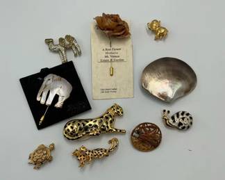 Brooch Collection with Animal, Shell and Floral Designs