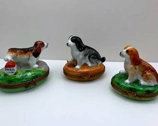Limoges France Hand Painted Porcelain Dog Trinket Boxes