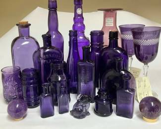 Amethyst Purple Glass Bottle  Decor Collection  Apothecary Style Lot