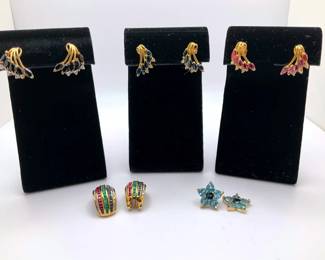 Five Sets Of 14K Gold Gemstone Earrings