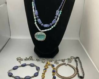  06 925 Sterling Silver Bracelets and Mixed Blue Tone Jewelry Group