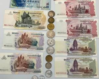 International Currency Collection with Banknotes and Coins