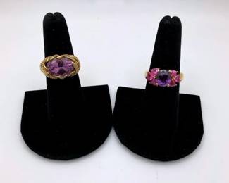 Gold Tone Rings with Purple and Pink Gemstones