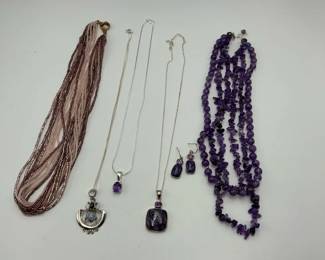 Amethyst Jewelry with Beaded Necklaces, Pendant and Earrings