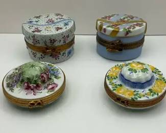 Limoges Peint Main Round Trinket Boxes  Hand Painted Floral Collection