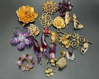 Vintage Style Brooch Collection with Rhinestone, Floral and Figural Designs