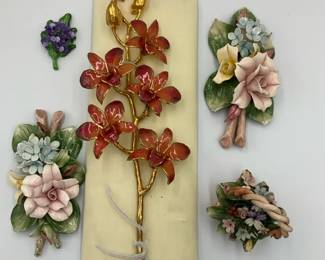 Vintage Floral Brooch  Porcelain Flower Pin Lot