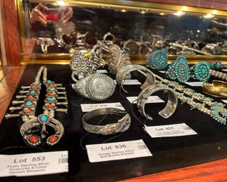 Native American Turquoise & sterling silver jewelry - cuffs and squash blossoms
