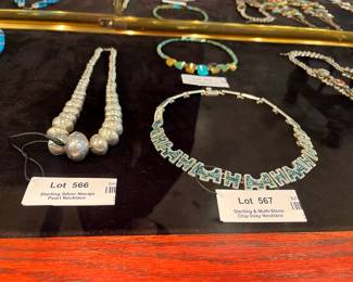 Native American Turquoise & sterling silver jewelry - cuffs and squash blossoms