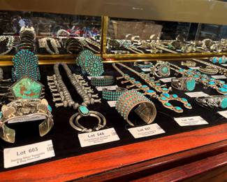 Native American Turquoise jewelry - cuffs and squash blossoms