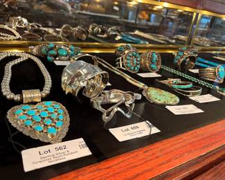 Native American Turquoise & sterling silver jewelry - cuffs and squash blossoms