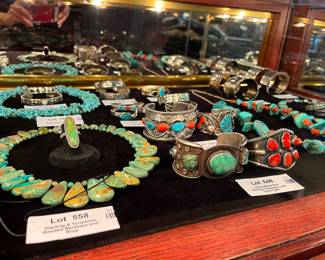 Native American Turquoise & sterling silver jewelry - cuffs and squash blossoms