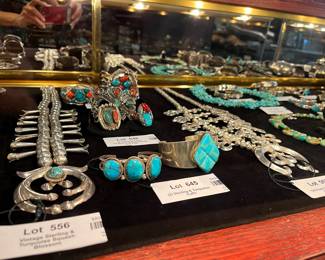 Native American Turquoise & sterling silver jewelry - cuffs and squash blossoms