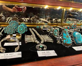 Native American Turquoise & sterling silver jewelry - cuffs and squash blossoms