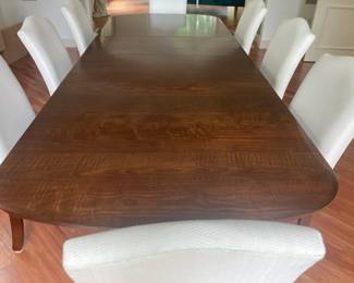 Bernhardt Mahogany Dining Table 10'4" x 3'10" and 8 Cream Jordan’s custom “Parson” dining Chairs