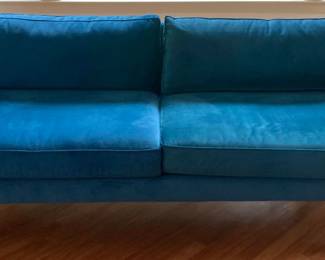(2) Teal Green velvet West Elm “Monroe” Lounge suite sofas