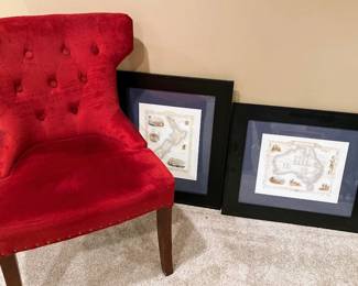Fun Red Side Chair and Prints