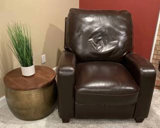 Leather Recliner and a Metal Side Table that Opens for Storage 