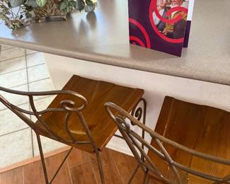 2 wood and metal breakfast bar stools