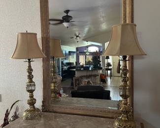 Stone/granite table top, lamps and mirror