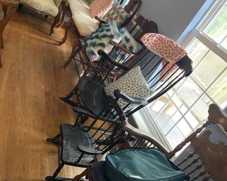 Wooden antique chairs and upholstered chairs