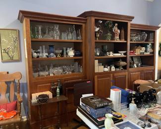 Custom made cabinet is available for sale. Also, glass and crystal items and home decor.