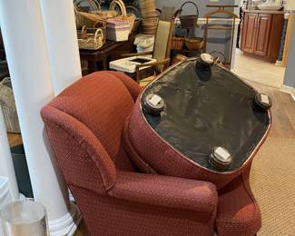 Upholstered chair and ottoman $150/set