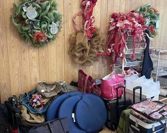 Holiday wreaths, custom made bows, coolers, travel gear