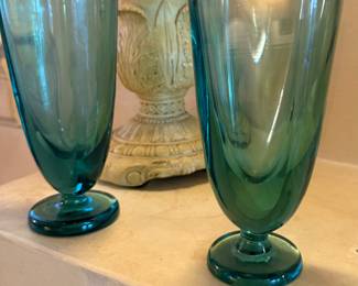 Vintage Göran Hongell Karhula Green Art Glasses Signed - Finland c.1930s