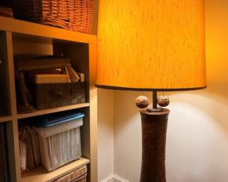 American Designer, Large Floor Lamp, Cork, Brass, Fabric, Usa, 1950s