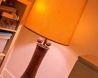 American Designer, Large Floor Lamp, Cork, Brass, Fabric, Usa, 1950s