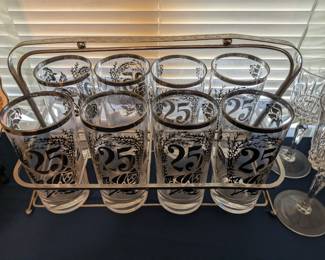 Vintage Highball Glasses w/caddy ~ 25th Anniversary set