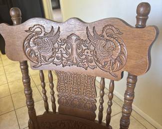 Vintage Oak dining set featuring intricate Swan carvings