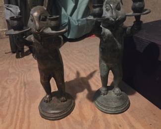 Wrought iron bunny candlesticks
