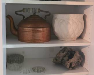 Flower pots and copper kettle