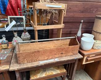Vintage tool box and antique lamps