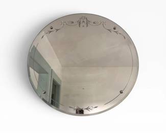 54 LargeVintageRoundEtchedWallMirrorwFloralScrollDesign