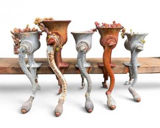126 AntiqueCastIronHandCrankGrindersRepurposedasPlanters