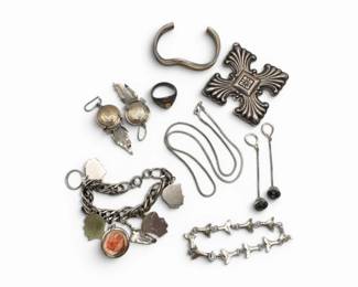 147 SterlingPiecesMixedMetalJewelryCrossBraceletPendant