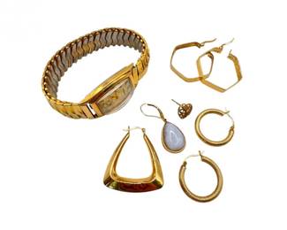 143 14K10KGoldJewelryGroupwCarlaHoopsEarringsVintageWatch