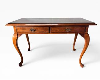 110 WoodWritingDeskwithGlassTopCabrioleLegs