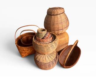 78 HandmadeWovenBasketCollectionLiddedHandledDecorativeBaskets