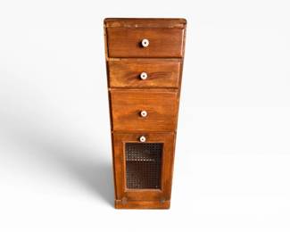 34 AntiqueWoodCabinetwMetalScreenDoor3Drawers