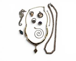 134 MixedSilverJewelrywAlpacaMexicoNecklaceSeahorsePin1072g