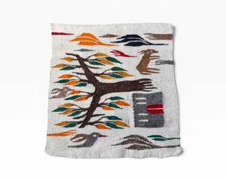 28 HandwovenWoolTextileFolkArtTreeAnimalScene
