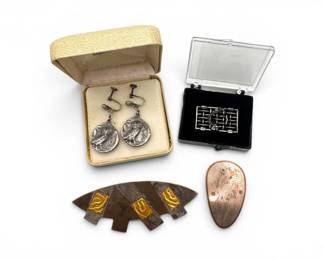 136 UniqueVintageJewelrywAthenaOwlEarringsJailDoorPendant