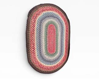 37 LargeVintageHandBraidedOvalRugMulticolorStripedDesign