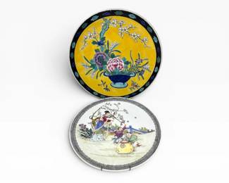 121 VintageAsianPorcelainFloralFiguralServingPlattersLarge
