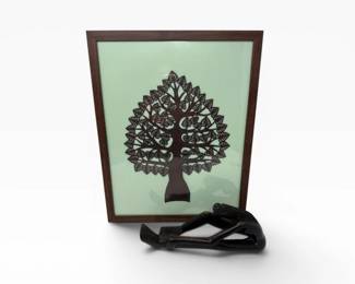 57 FramedBodhiTreeFolkArtCarvedRecliningFigure