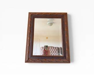 43 VintageBronzeToneFramedWallMirrorwEmbossedDetail